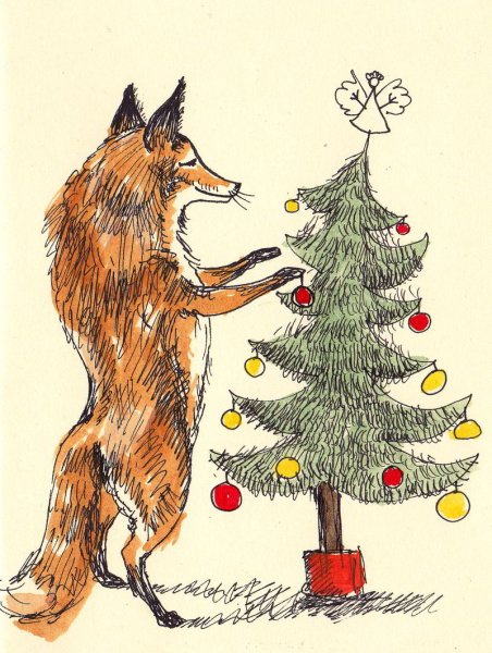 Новогодняя открытка с лисичкой