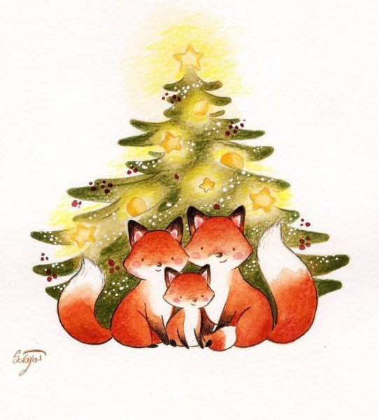 Новогодние рисунки акварелью