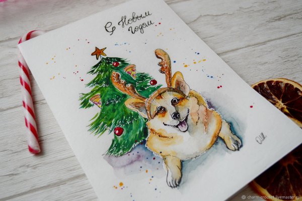Корги новый год рисунок
