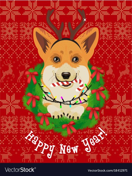 Открытка с корги на новый год