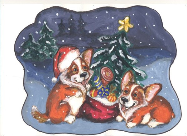 Открытка с корги на новый год