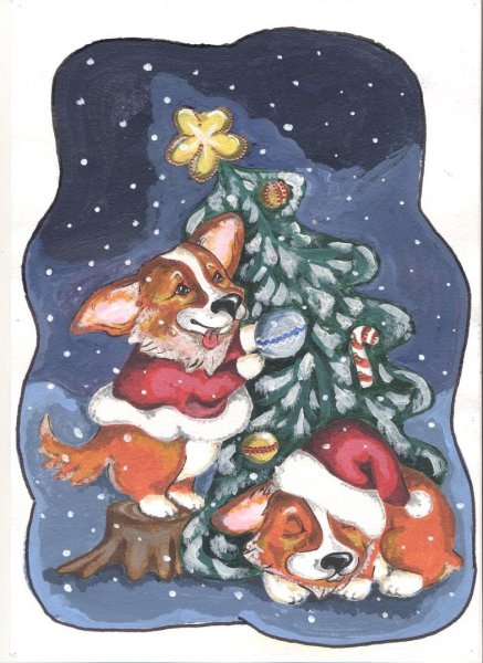 Корги новый год арт