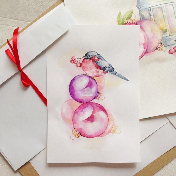 Новогодние открытки акварелью