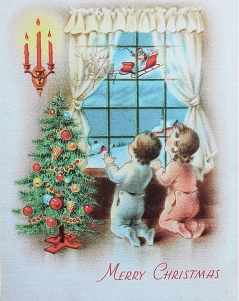 Рождественские ретро открытки с окном