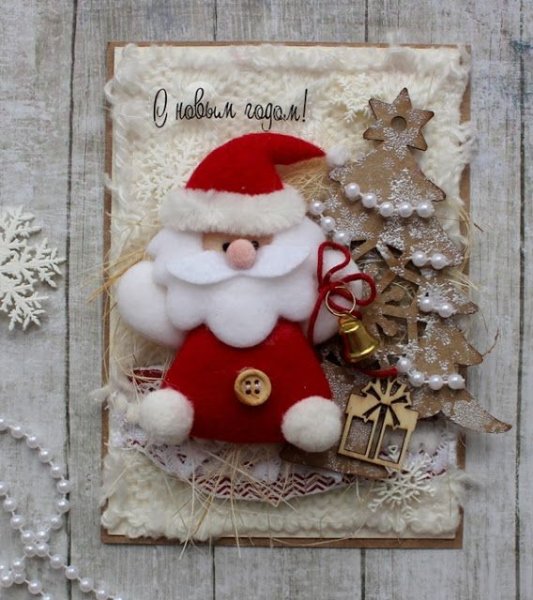 Новогодняя открытка из фетра своими руками
