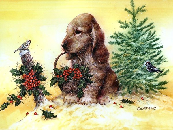 Новогодняя открытка щенок