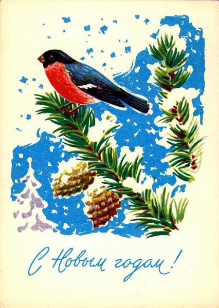 Советские открытки со снегирями