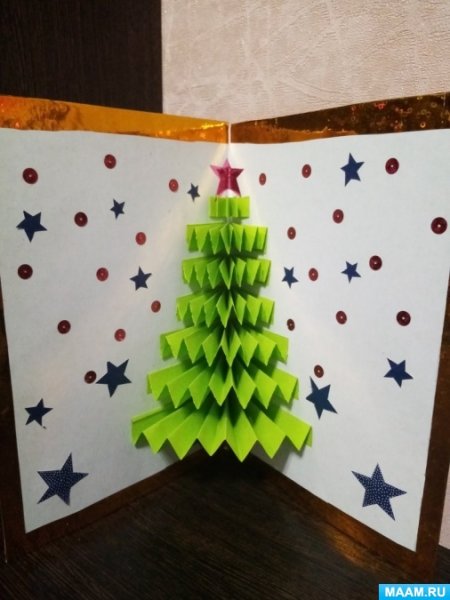 Поделка открытка с елочкой внутри