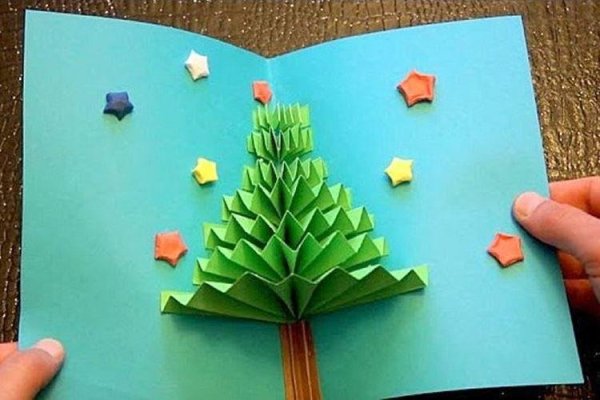 Открытка елка гармошка