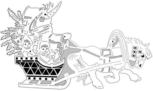 Вытынанка Снеговик на санях