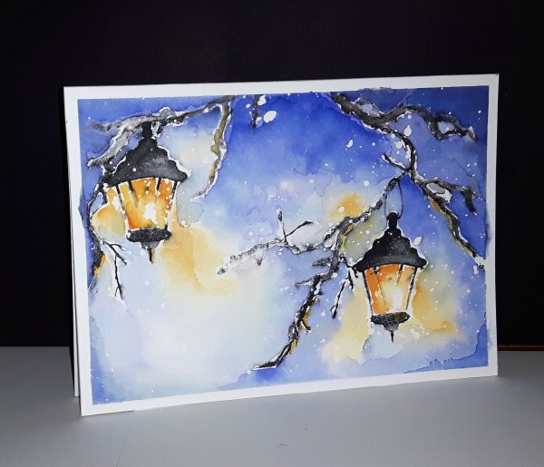 С Рождеством акварель открытка