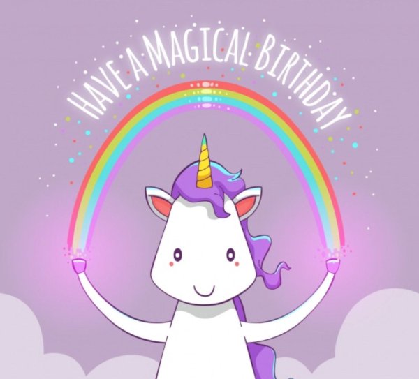 Открытка с единорогом с днем рождения