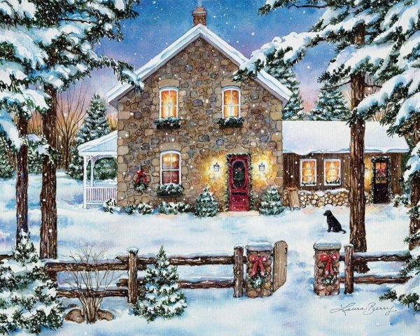 Новогодние пейзажи для декупажа