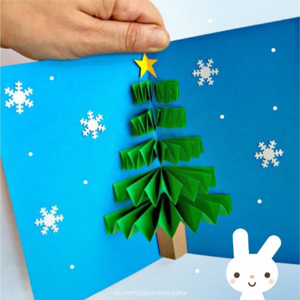 Объемная елка из бумаги для открытки