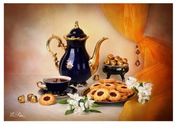 Открытки с добрым утром с чаепитием и хорошим настроением