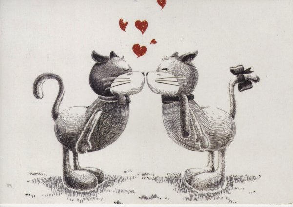 Влюбленные котики рисунок