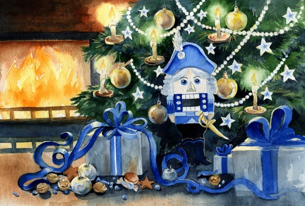 Новогодний натюрморт гуашью