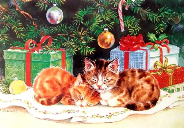 Новогодние открытки с котиками