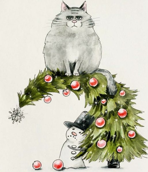 Кот новый год маркерами