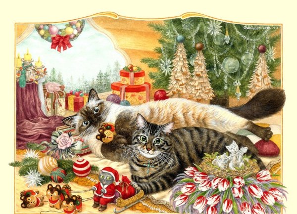 Рождественские открытки с котами