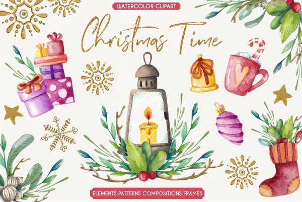 С Рождеством акварель открытка