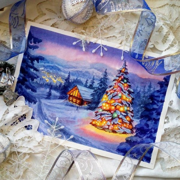 Рождественский венок акварель