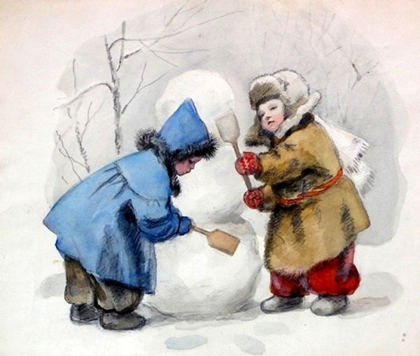 Новогодний пейзаж рисунки