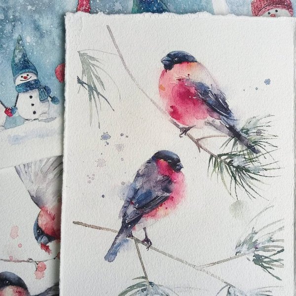 Акварельные открытки на новый год