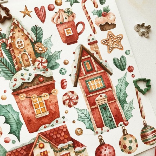 Акварельные открытки на новый год