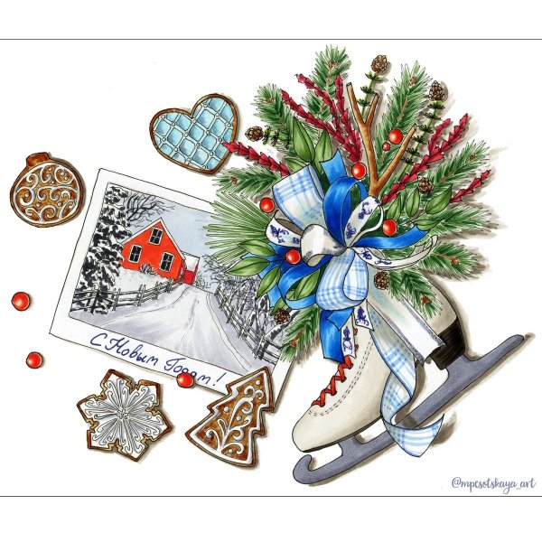 Новогодние скетчи маркерами