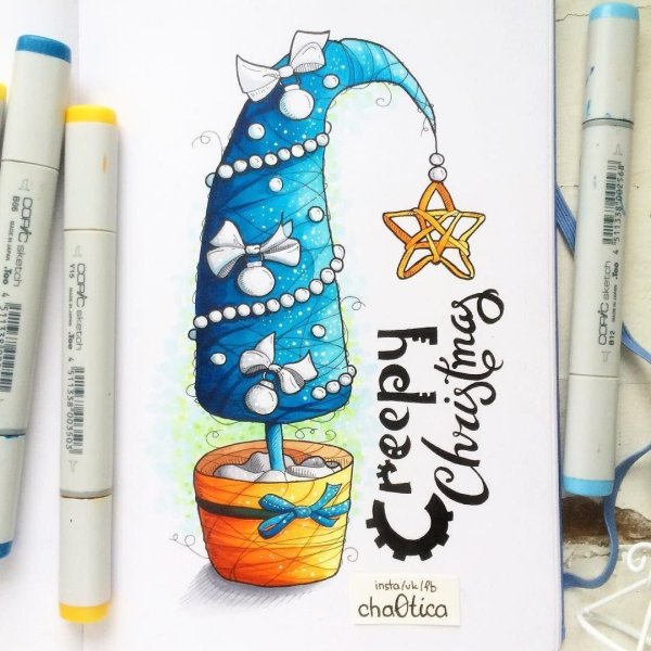 Зимние скетчи маркерами