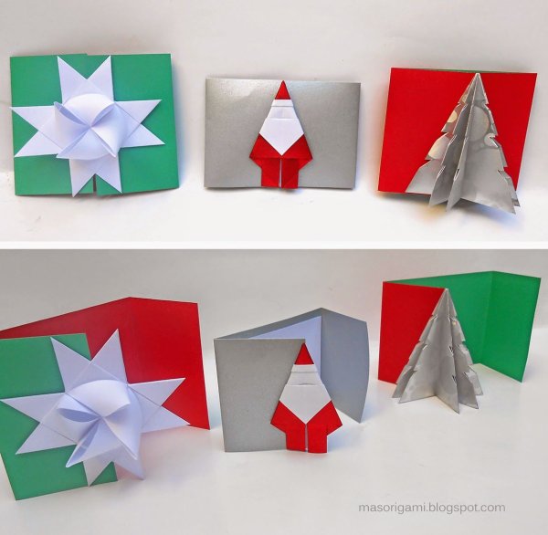 Новогодняя открытка в технике оригами
