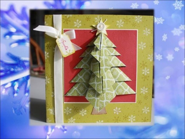 Новогодняя открытка оригами своими руками для детей