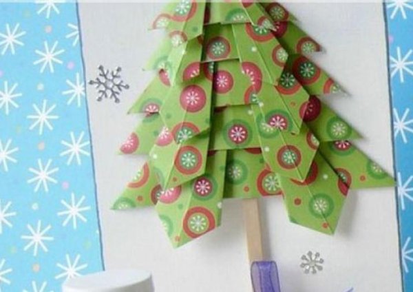 Открытка елочка оригами