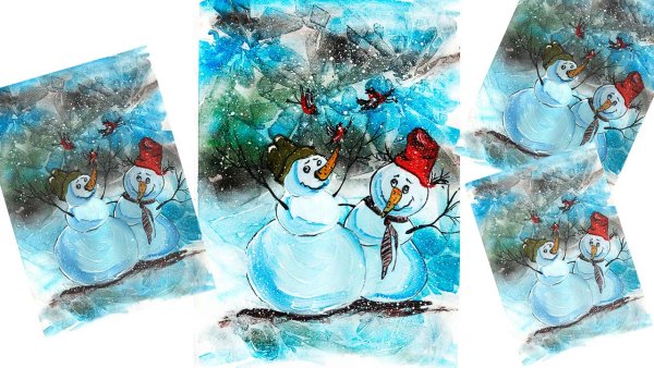 Новогодние рисунки для срисовки акварелью