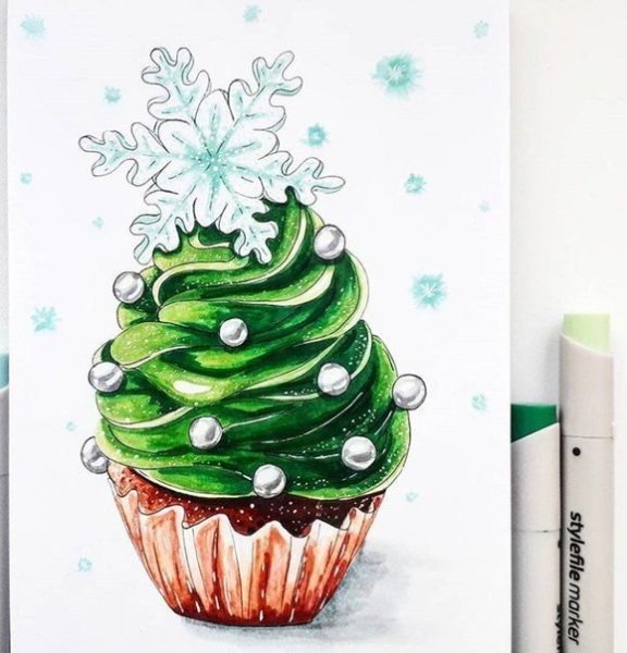 Новогодние открытки маркерами для скетча