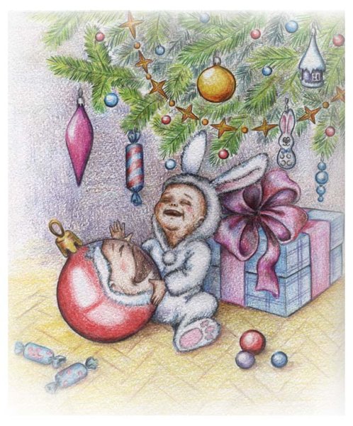 Новогодняя открытка карандашом