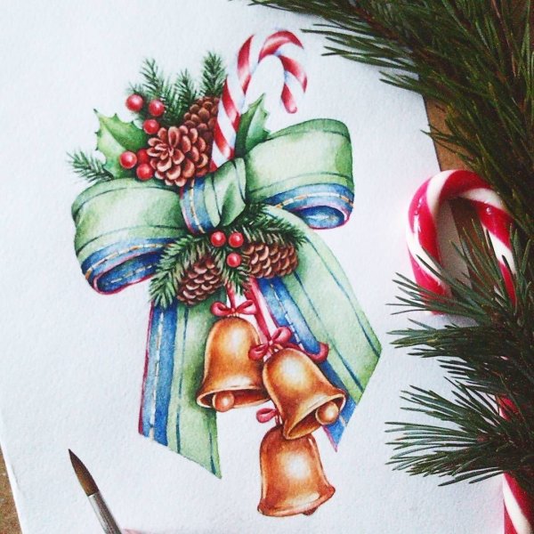 Новый год акварель