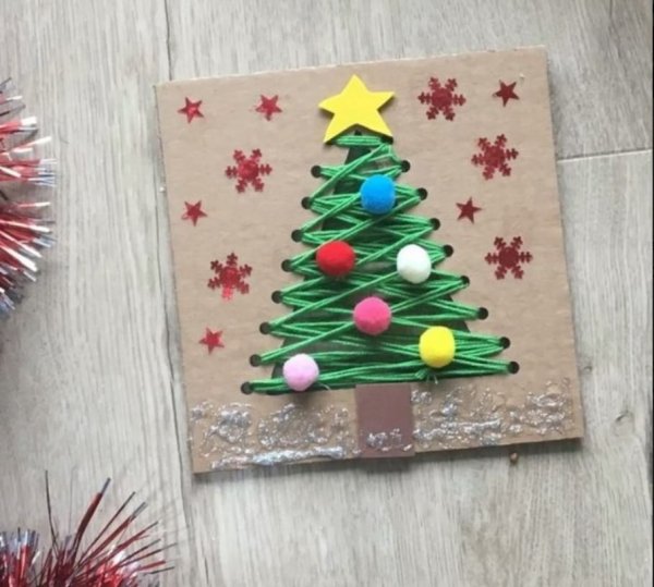 Открытка елочка из ниток