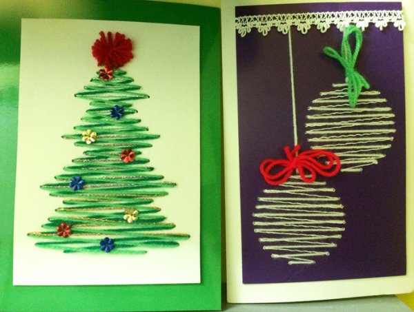 Новогодние открытки из ниток