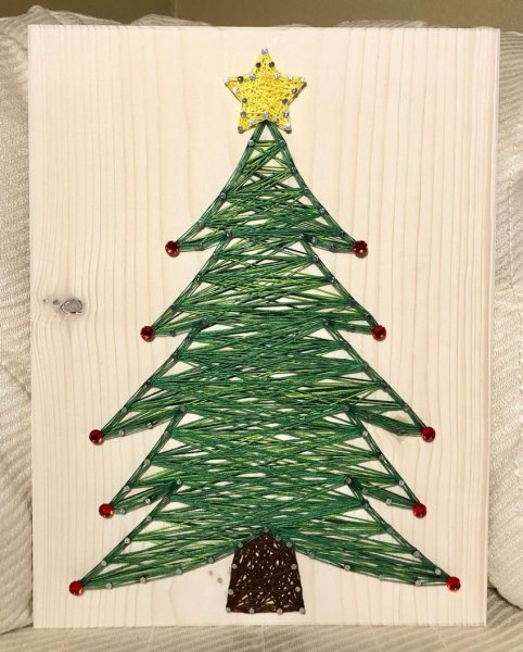 Открытка елочка из пряжи