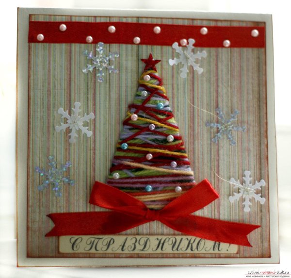 Елочка из ниток и картона