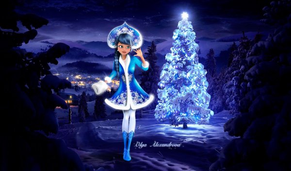 Снегурочка брюнетка рисунок