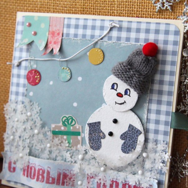 Открытка объемный Снеговик