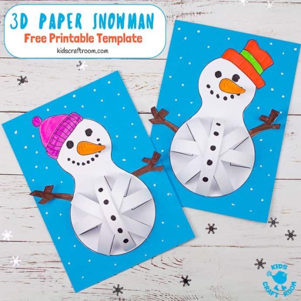 Снеговики из бумаги на объемную открытку