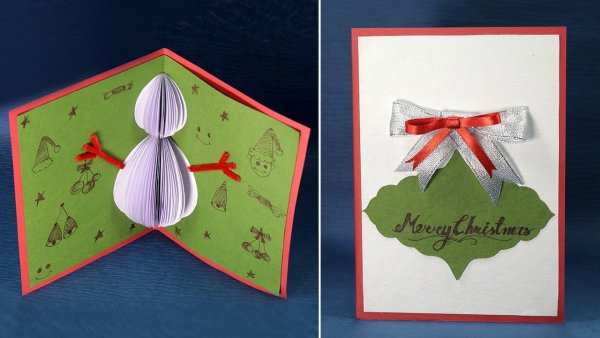 Открытка с объемным снеговиком внутри