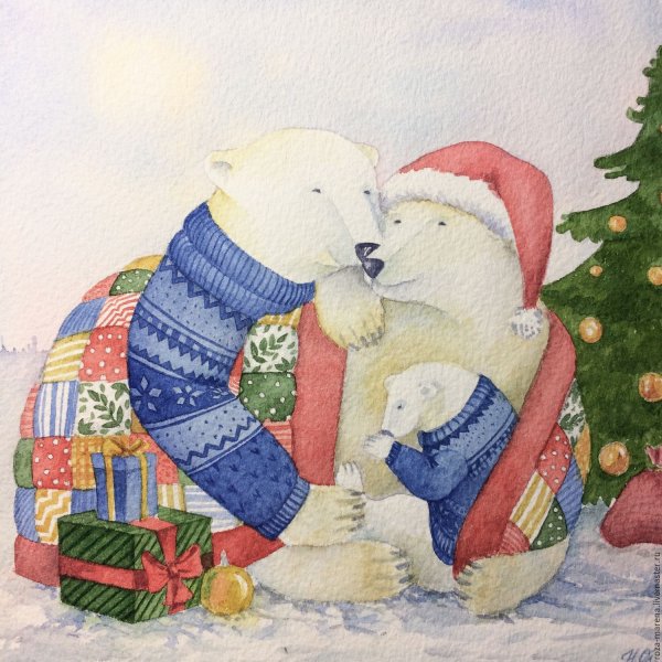 Новогодние иллюстрации акварелью