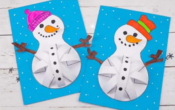 Объемная аппликация из бумаги Снеговик