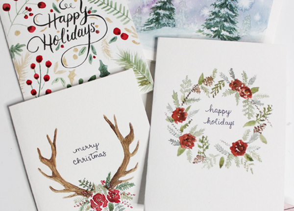 Акварельные открытки на новый год