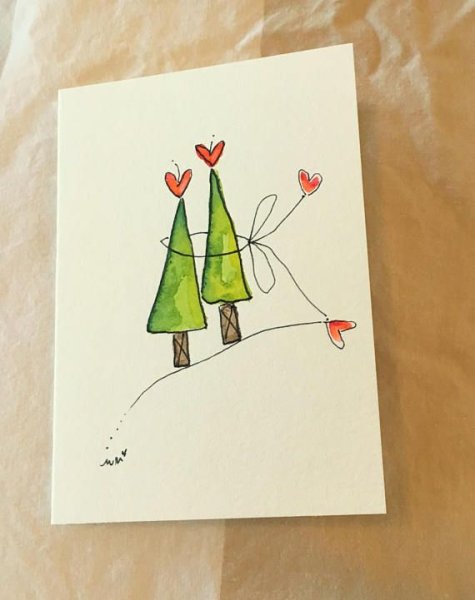 Новогодние открытки акварелью простые